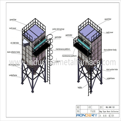 type collecteur de sac de 1200Pa 1.5m/Min Industrial Metal Melting Furnace de poussière 2000mm